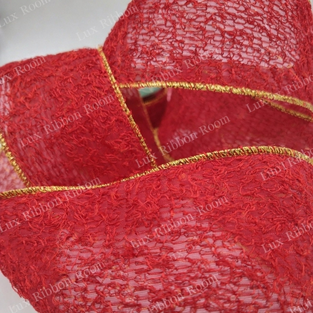 RENAISSANCE 2000 Red Textured Ribbon Gold Edge 2.5” Two (2) Yards - Picture 2 of 5